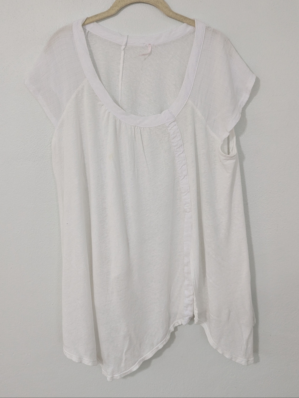 Free People Keep It Casual Tee Split Asymmetrical Linen Blend White Medium M